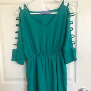 Green Empire Waist Mini with Cut-Out 3/4 Sleeves